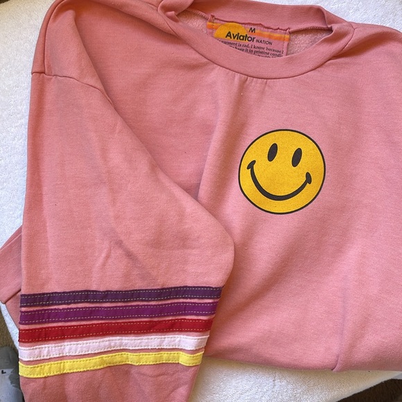Aviator Nation 5 STRIPE SMILEY 2 RELAXED SWEATSHIRT - Picture 5 of 5